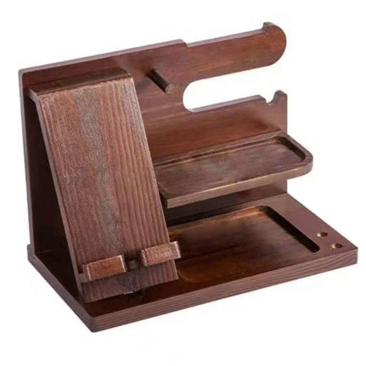 Ξύλινη επιφάνεια εργασίας γραφείου Βάση φόρτισης Ξύλινο ρολόι ράφι αποθήκευσης κινητού τηλεφώνου Ράφι αποθήκευσης γυαλιών εισόδου πολλαπλών χρήσεων