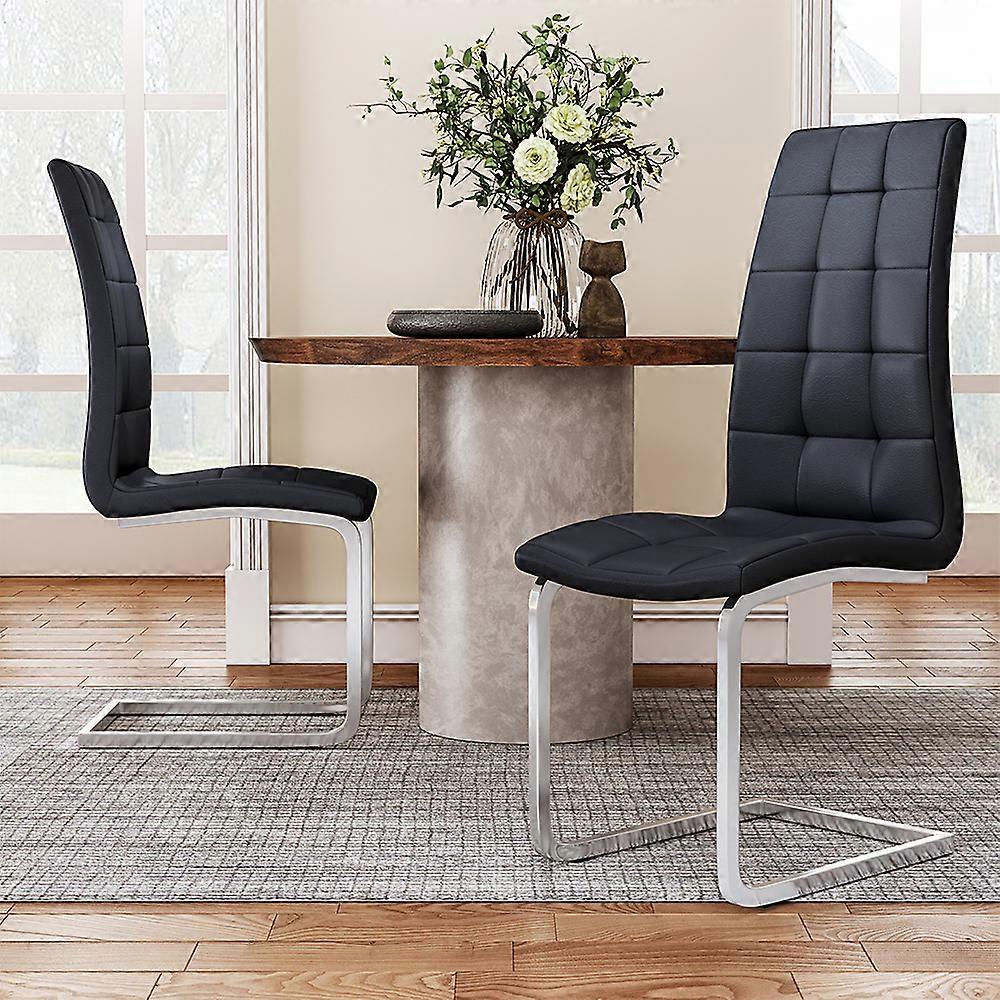 2pcs Leather Upholstered Dining Chairs with Electroplated Base
