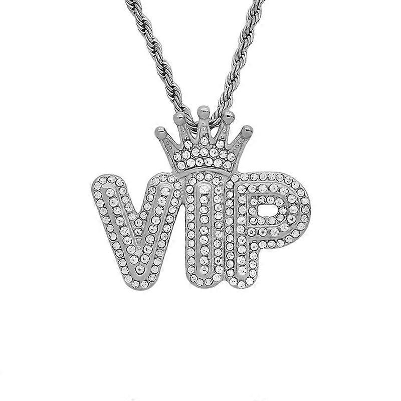 Hip Hop Bling Iced Out Corona in acciaio inossidabile Vip Pendenti Collane per uomini Rapper Gioielli Regalo Oro Colore Argento