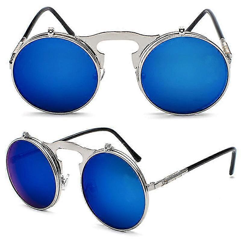 Steampunk Cyberpunk Round Sunglasses Flip Up Circle Goggles Retro Glasses