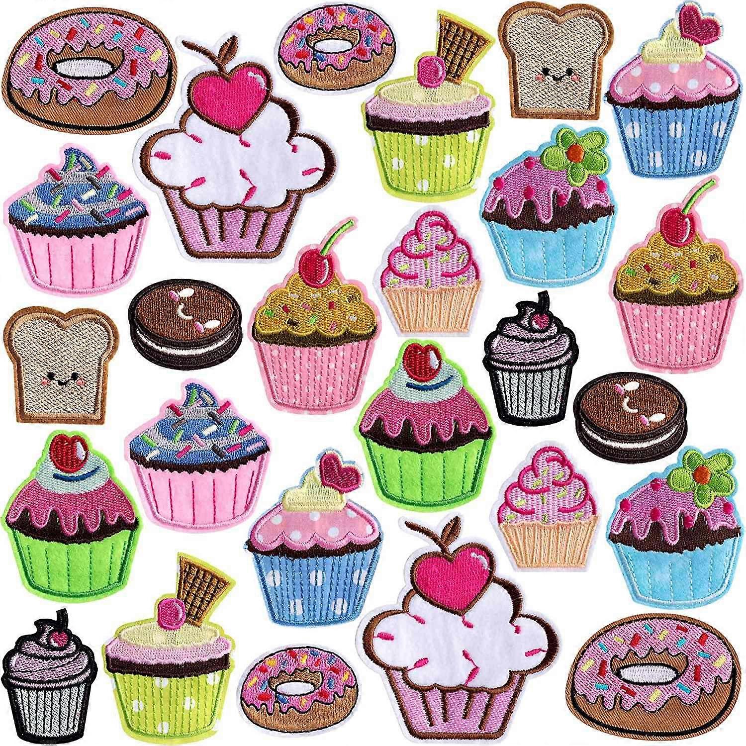 26Pcs Cupcake Brodé Patches Fer sur Patches pour enfants Vêtements Vestes Sacs DIY Patches Couture Artisanat Décoration