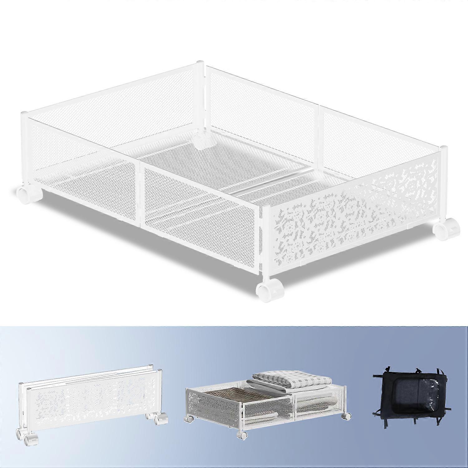 Home clothes storage rack under bed detachable space saving storage rack iron art books with pulley storage rack