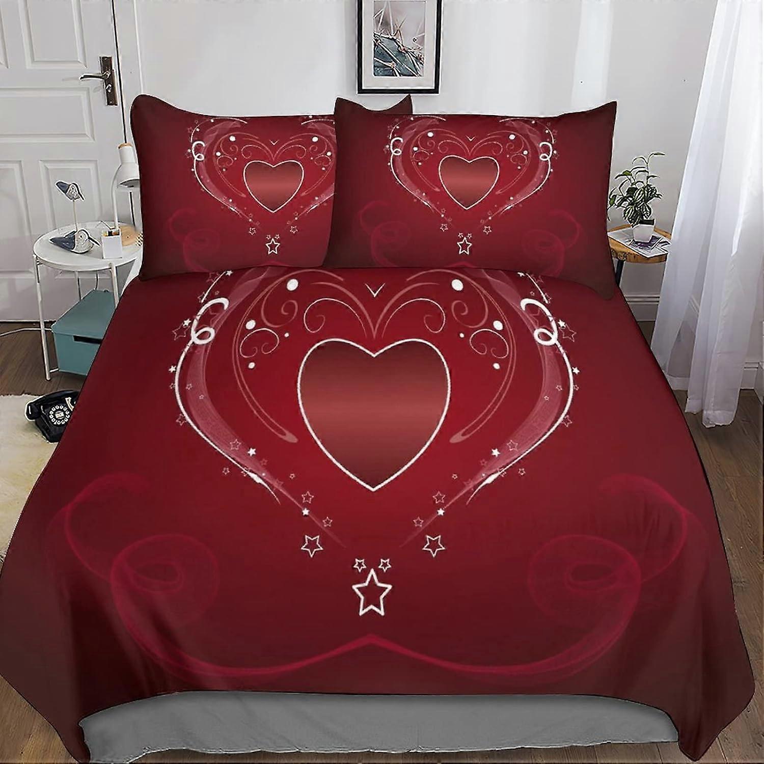 Red Heart Love 3D Duvets and Bedding Sets with Pillowcase, San Valentine Bedding Duvet Cover, 3 Pieces Microfiber Bedding with Zipper Closure Pillowca