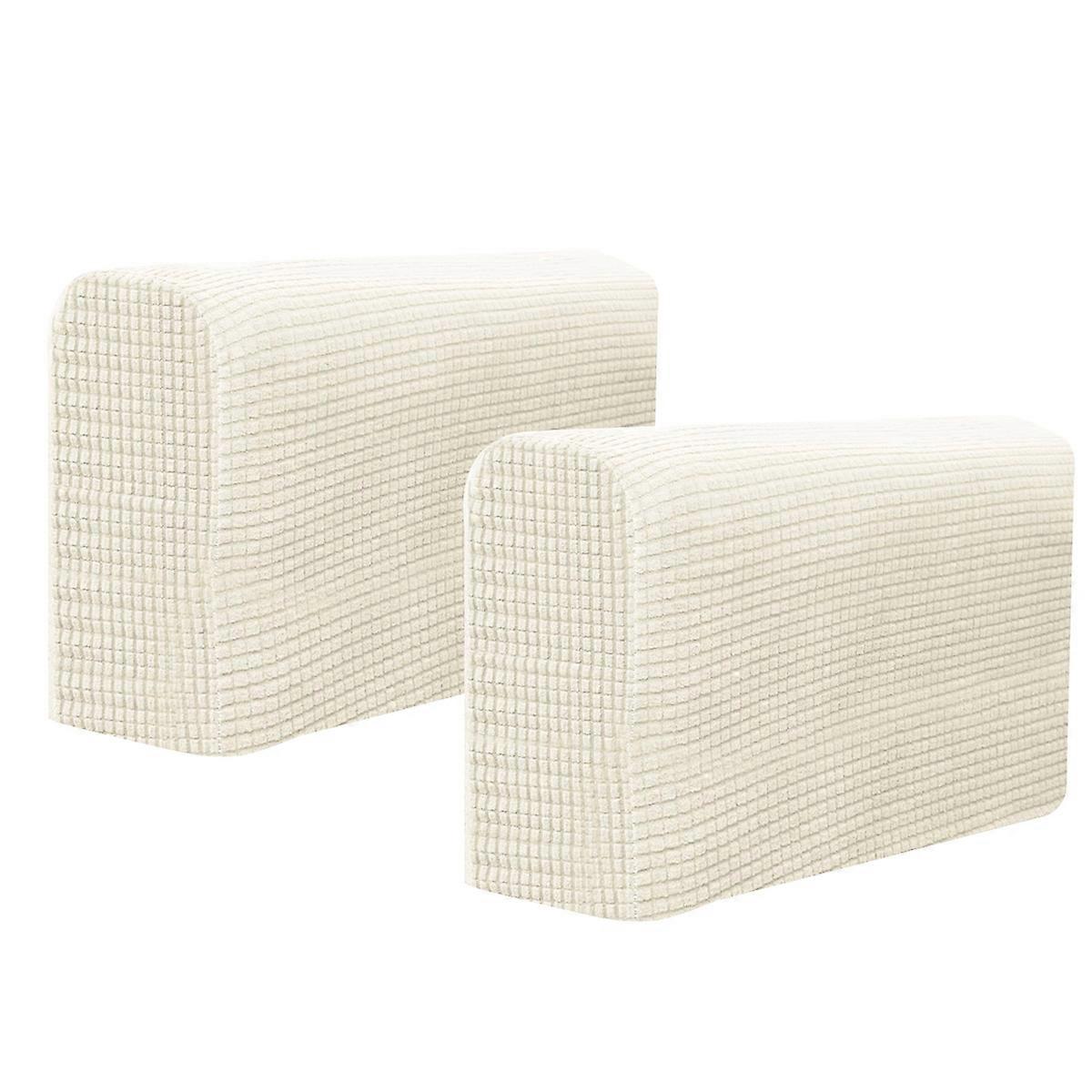 2pcs Universal Elastic Sofa Armrest Cover Simple Sofa Side Towels Protective Cloth for Home Office (Rice White)