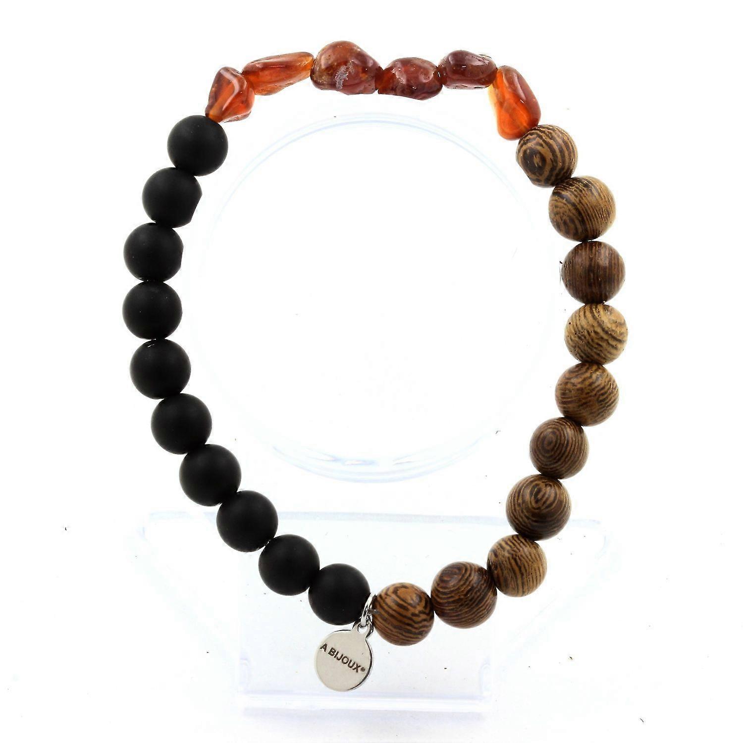 Mozambique Spessartite Garnet Bracelet + Matte Black Onyx Beads + Wood 8 mm