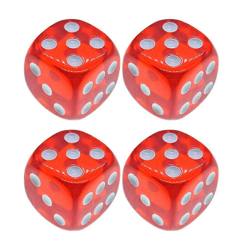 4 Pcs 18mm Dices 6-Sided Red Colored Translucent Solid Dice For Games Teaching