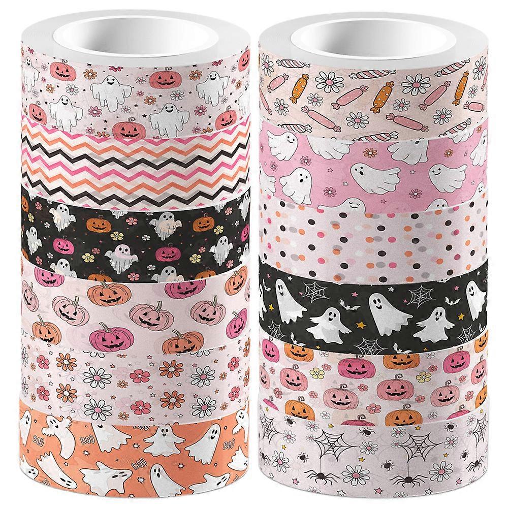 Halloween Washi Tape Set - 12 Rolls Adhesive Pumpkin Ghost Patterns Paper Masking Tape Halloween Wrappings Tapes For Diy Journaling And Crafting