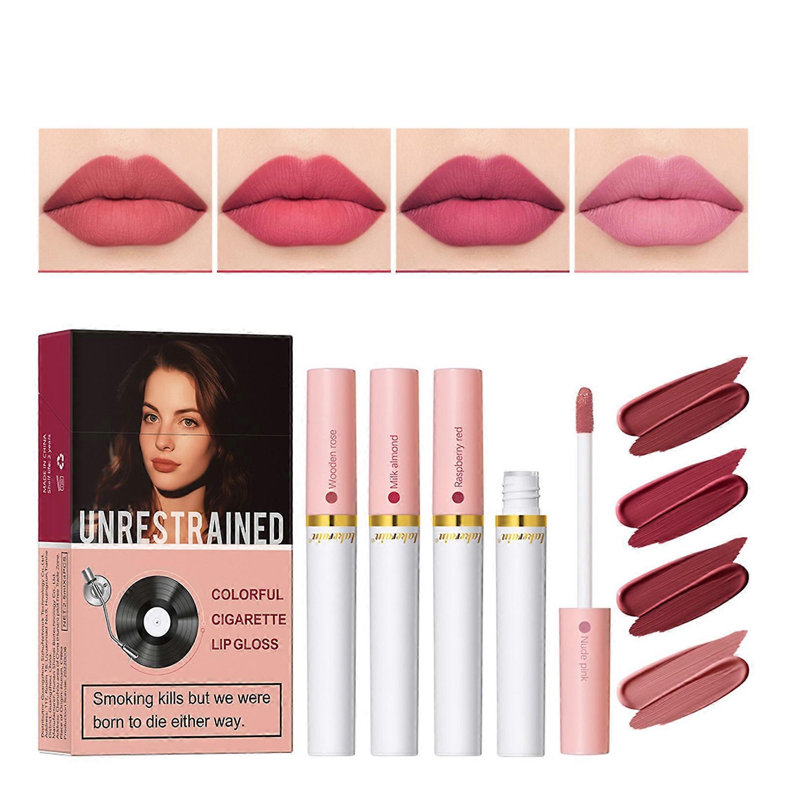 4pcs Makeup Soft Mist Liquid Lipstick Smudge Proof Liquid Lipstick with Cigarette Case for Daily Makeup Everyday Use
