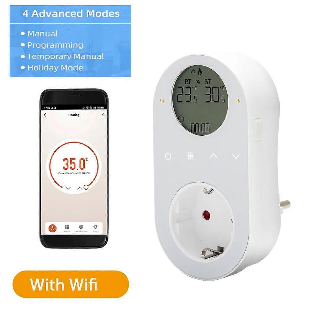 WiFiデジタルサーモスタットコンセントプラグ16A LCDTuyaアプリ音声制御ソケット温度コントローラー5 + 1 + 1加熱および冷却モード