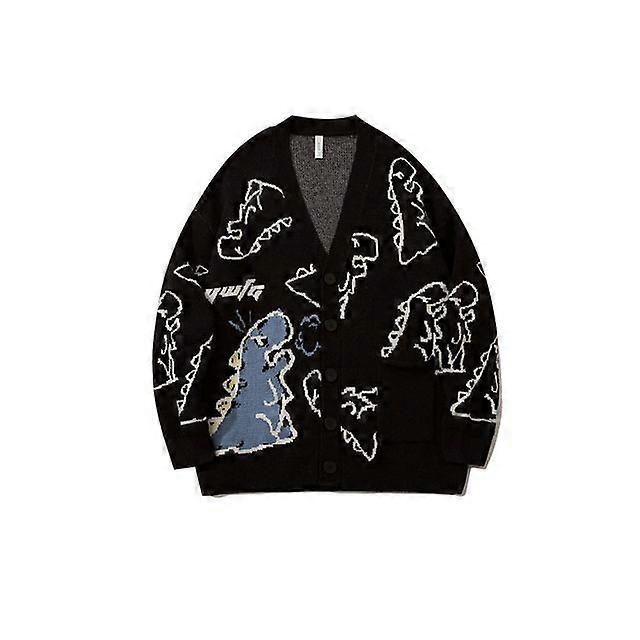 Dinosaur Pattern Black Cardigan Sweater