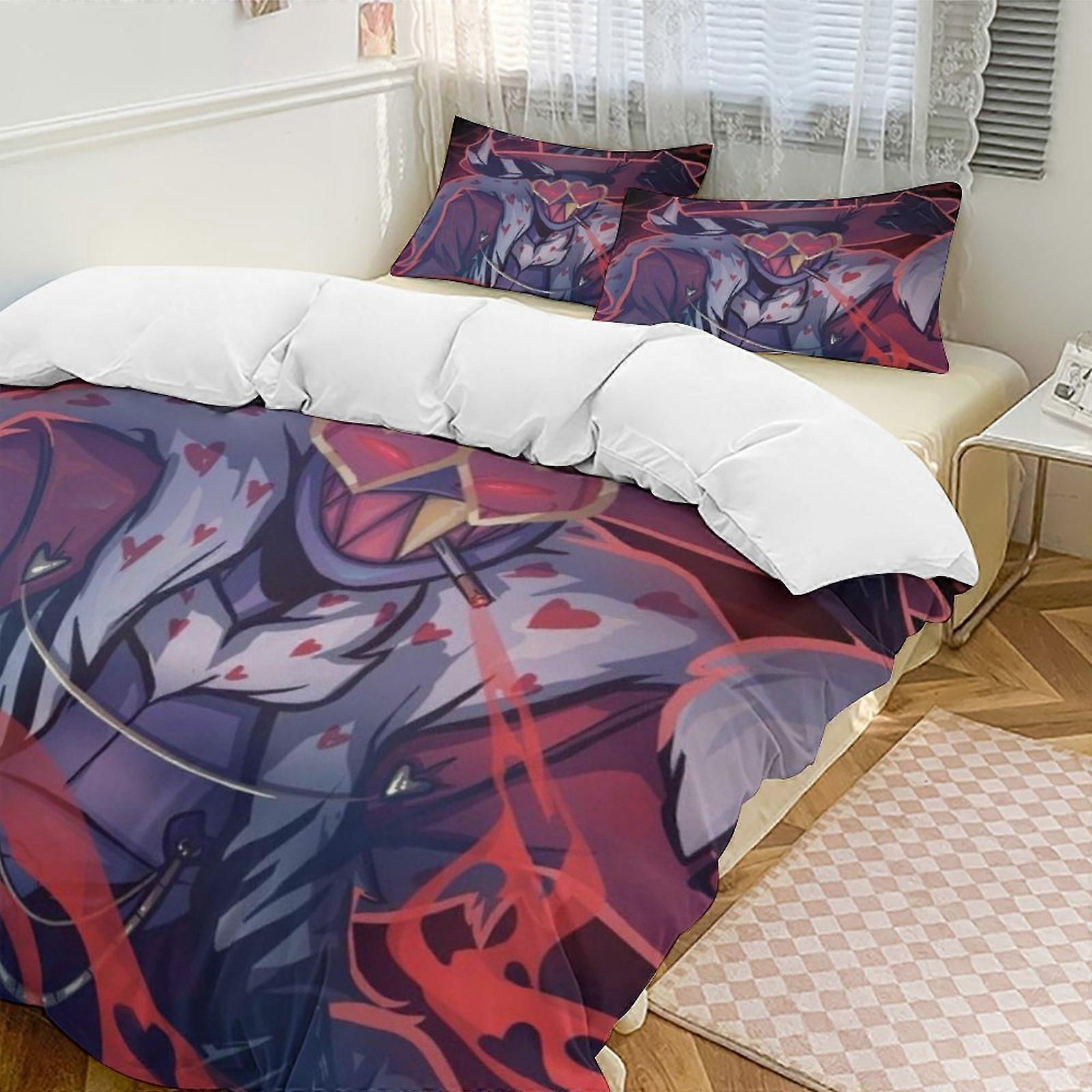 v120 Hazbin Hotel 2 Cama Capa de Edredom Conjuntos de Cama de Microfibra Conjuntos de Edredom Leve de 3 Peças, 1 Capa de Edredom e 2 Fronhas para Crianças aa120