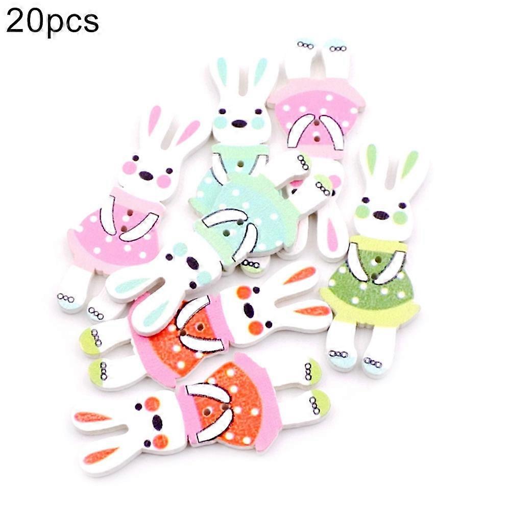 20Pcs Cute Rabbit Bunny Shape Wooden Buttons Clothes Sewing Scrapbook Decor