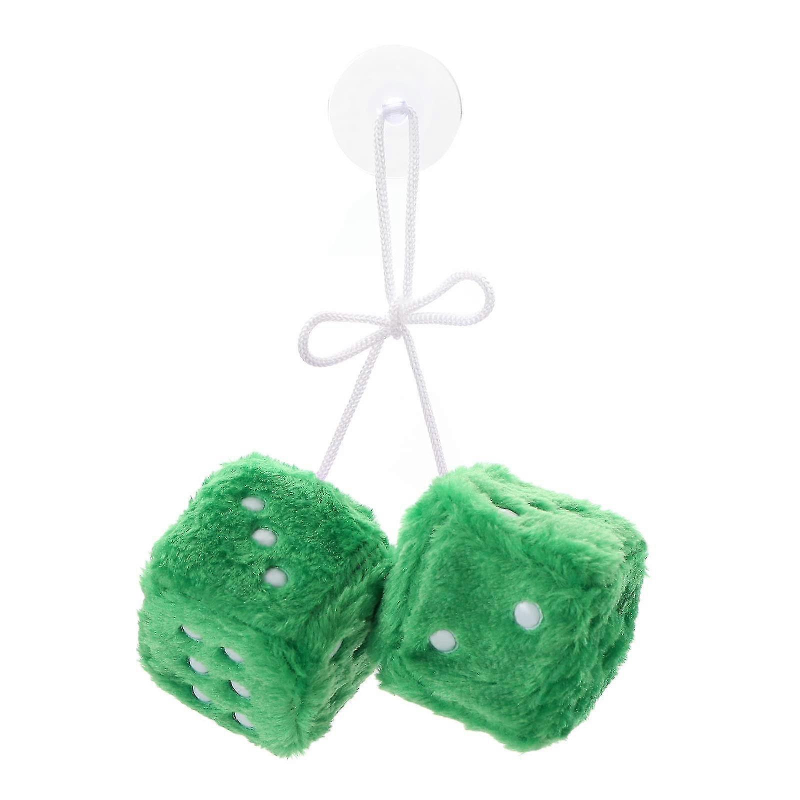 2pcs Hanging Dice With Dots For Car Couple Fuzzy Plush Car Pendant Suction Cup Square Pendant For Car Glass Refrigerator