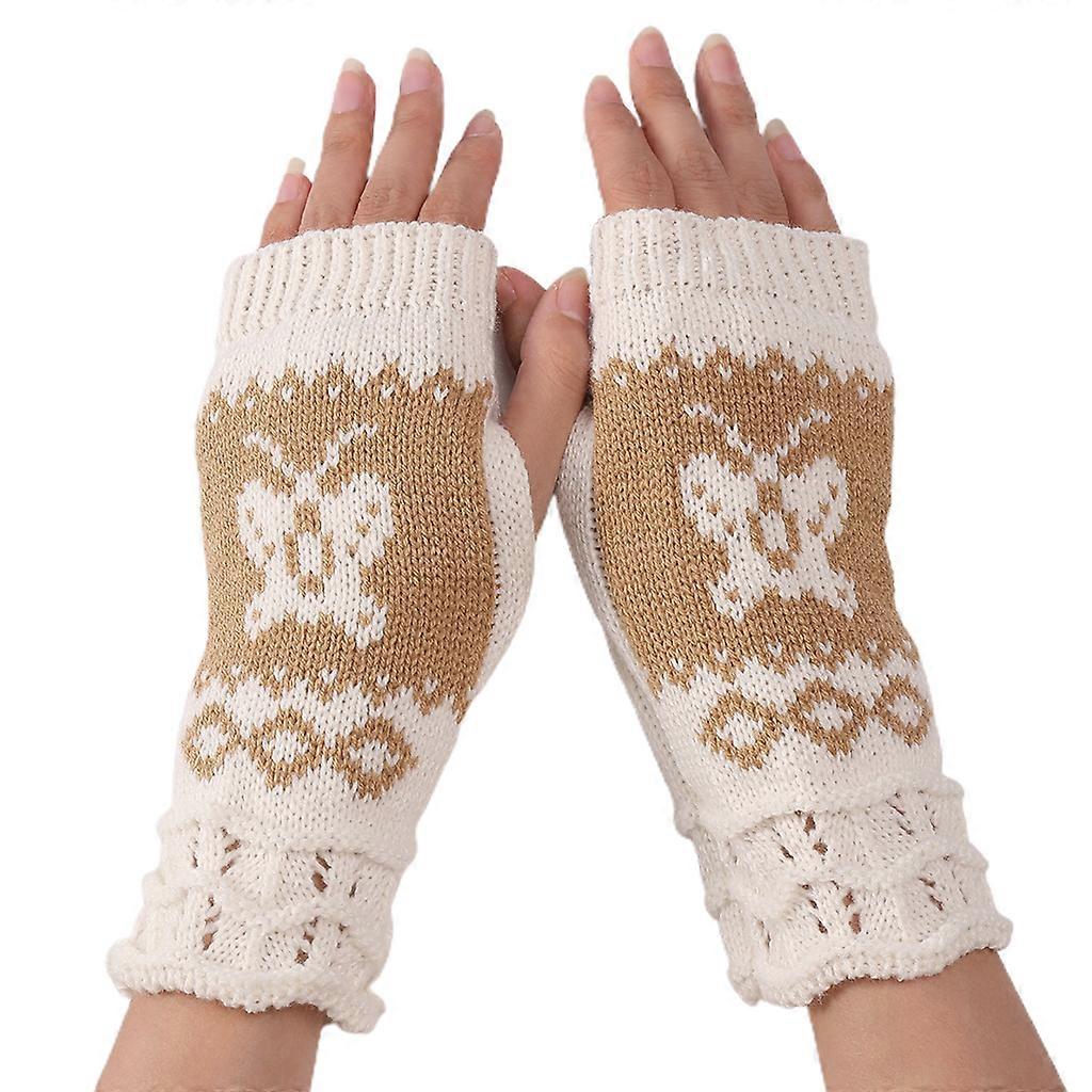 Knitted Fingerless Gloves Wrist Length Gloves with Thumb Hole Elastic Mittens