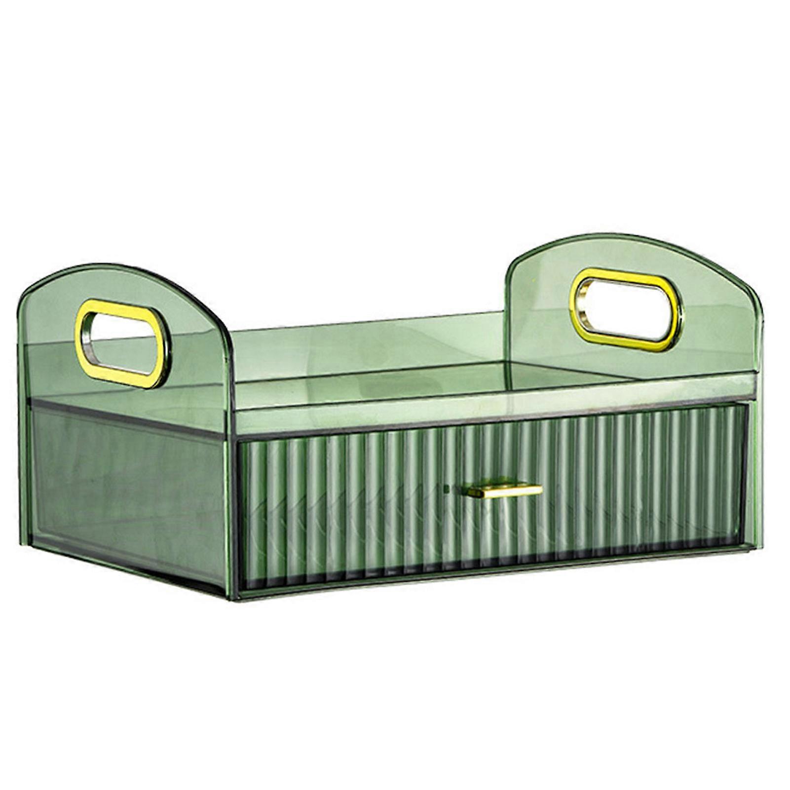 Desktop Cosmetic Storage Box with Drawer And Handle Transparent Two-tier Smooth Stable High Fence Lipstick Lotion Nail Polish Organizer Makeup Display