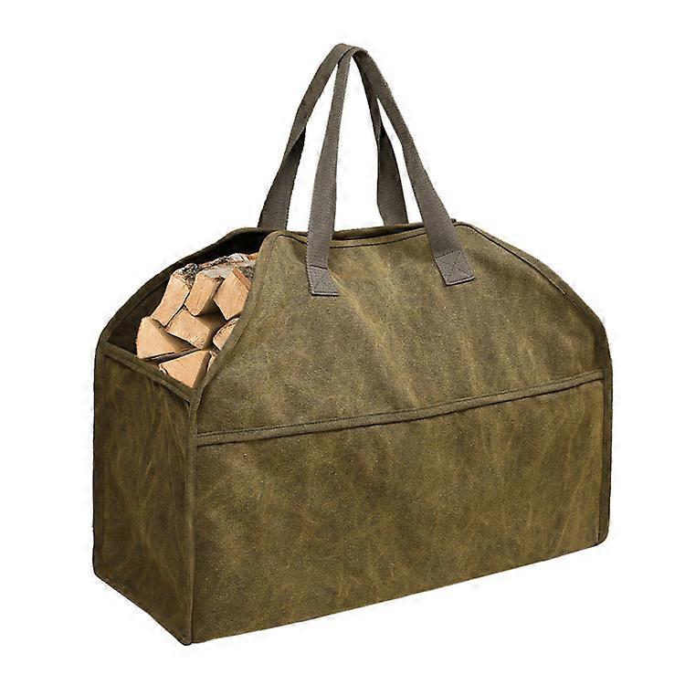 Firewood carrier Wax canvas with handle Log carrying bag Mud color 57 * 24 * 46cm