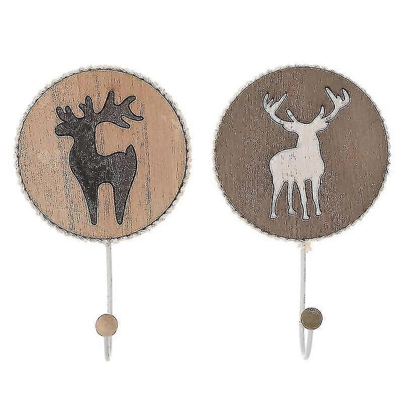 2pcs Christmas Themed Elk Pattern Hook Wooden Stocking Hook Decoration
