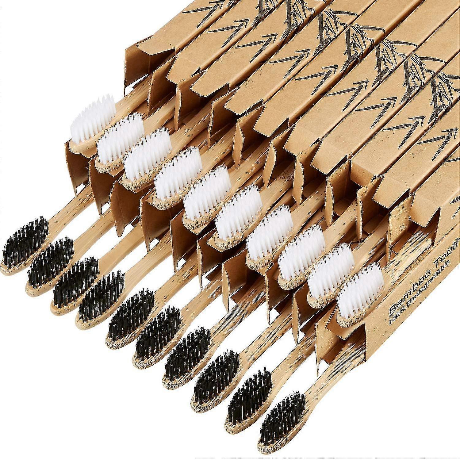 20 Pieces Biodegradable Bamboo Toothbrushes Reusable Charcoal Bamboo Toothbrush Natural Reusable Toothbrushes With Bpa-free Soft Bristles And Natural