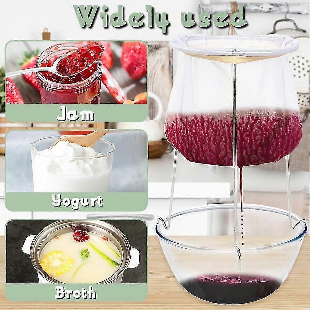 Passoire à Confiture En Acier Inoxydable Avec Sac Et 3 Pieds Crochet - Pour Jus, Bouillon, Yaourt, Vinaigre Maison - Facile à Installer - 5