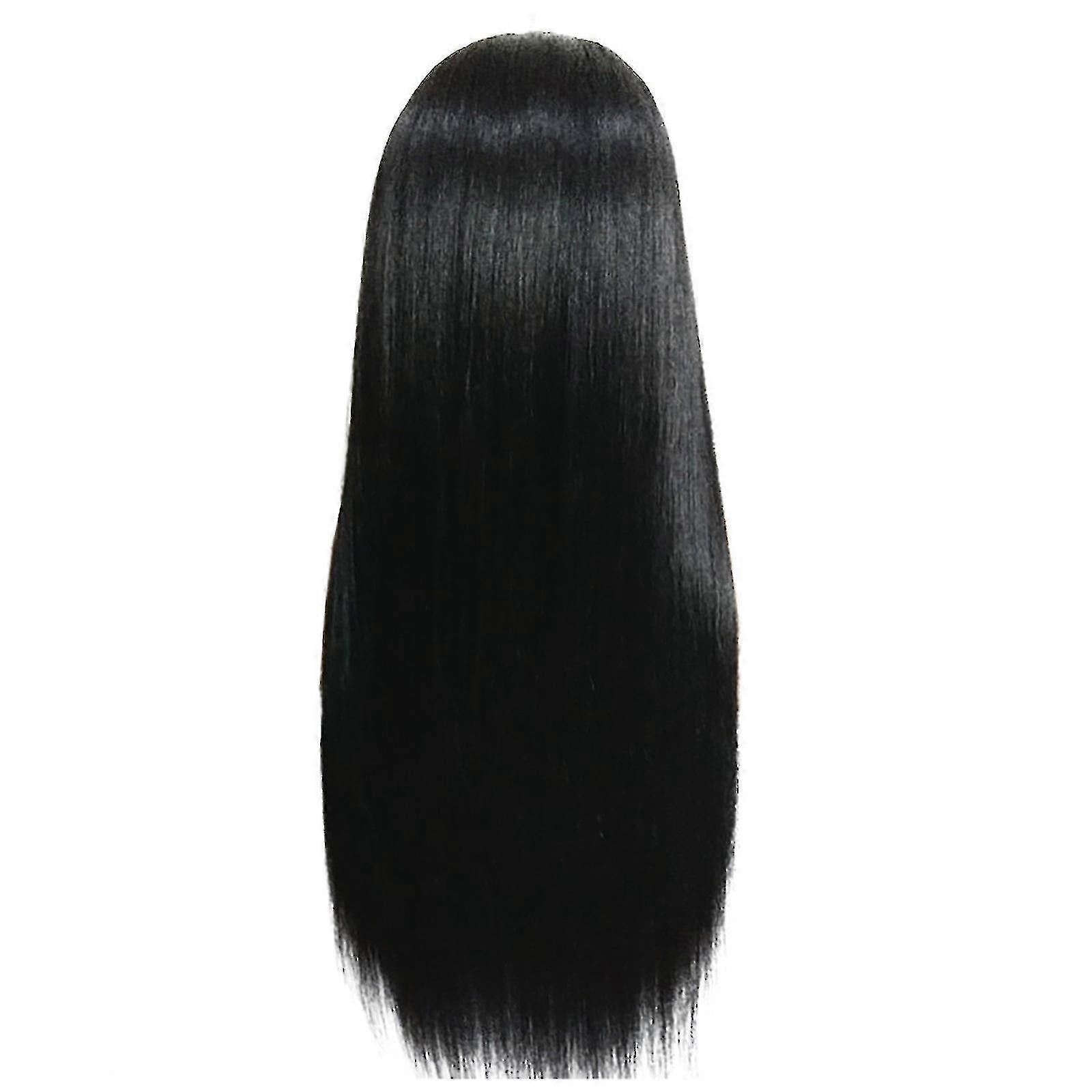 Women's Black Long Straight Wig Medium Parted Long Bangs Wig Yyds