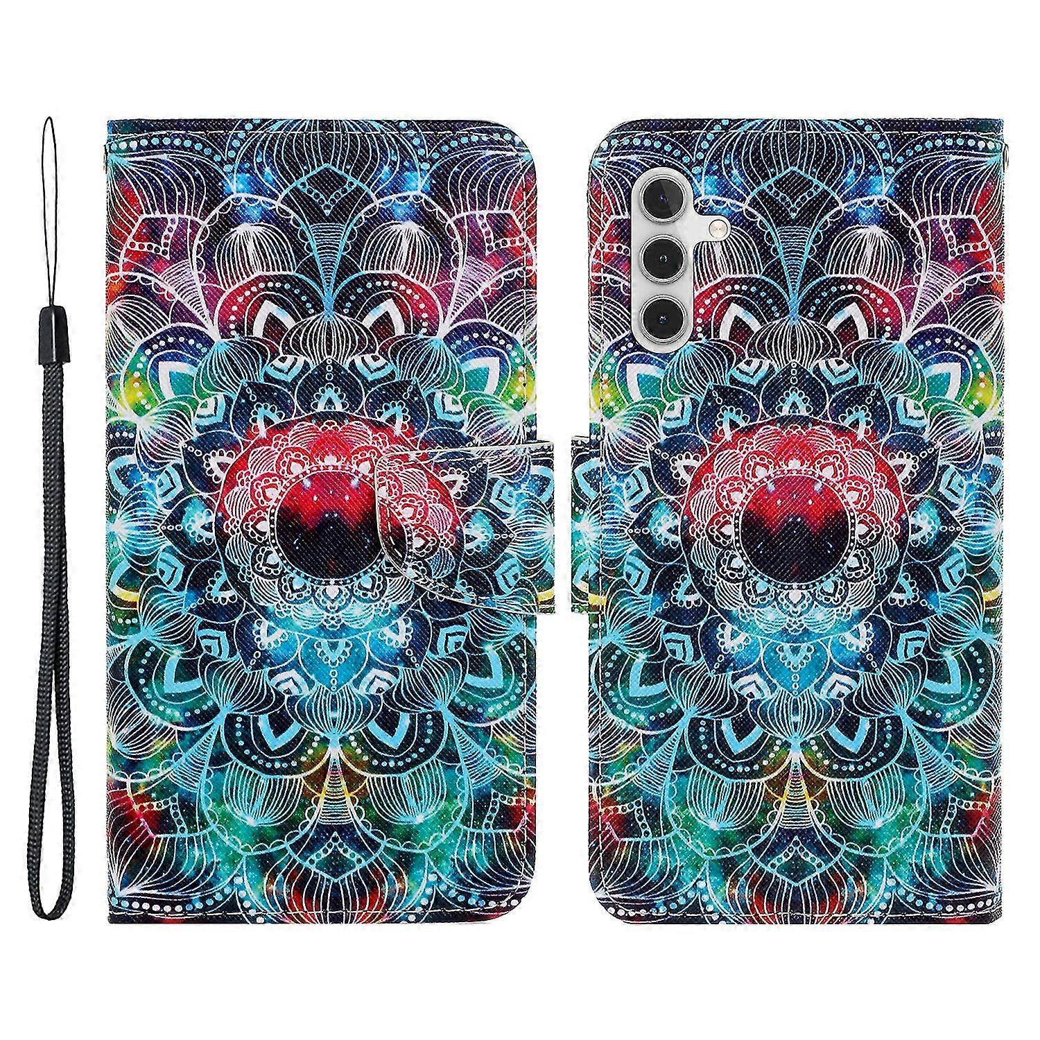 For Samsung Galaxy A34 5g Pattern Printing Pu Leather Phone Case Cross Texture Wallet Stand Magnetic Closure Cover With Strap