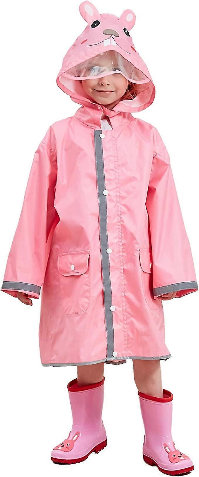 Rain Coat for Girls Reflectors with Animal Pattern Hood Lightweight