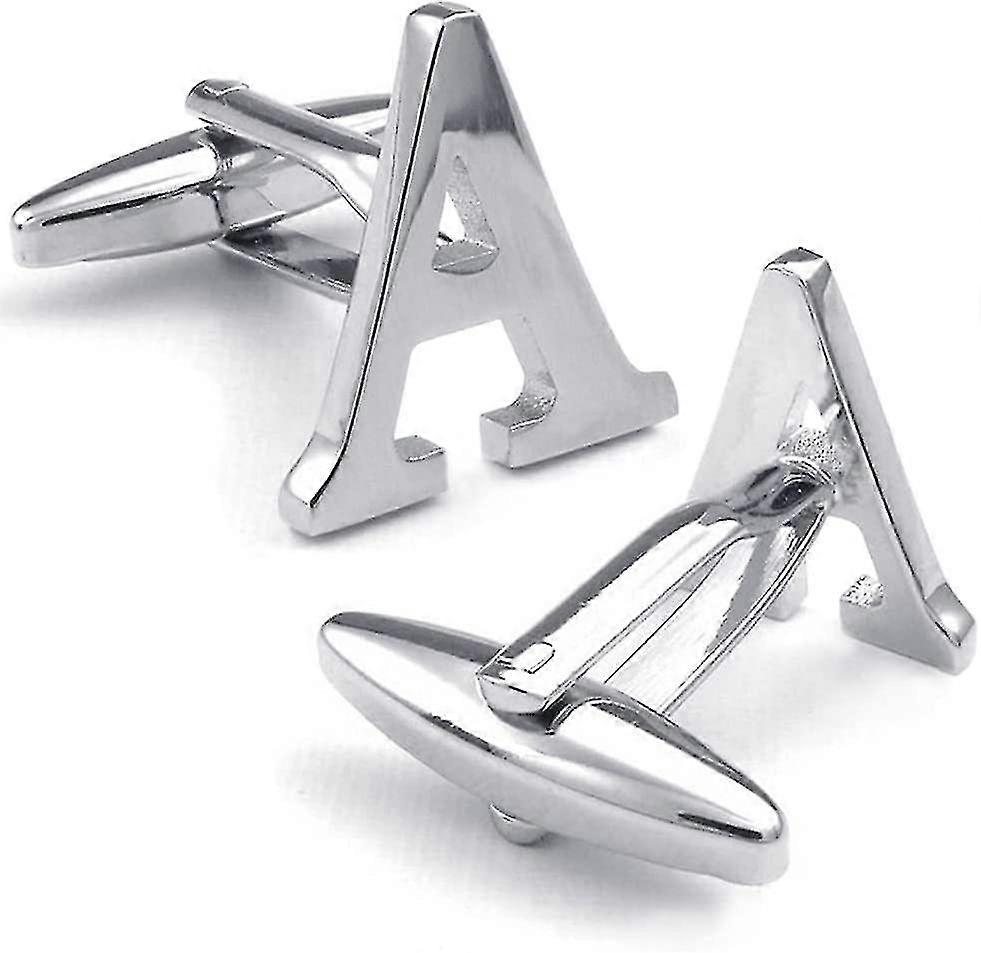 Herren Initiale Alphabet Buchstabe Silber Weiß Stahl Hochzeit Formal Geschäft Manschettenknöpfe Geschenk
