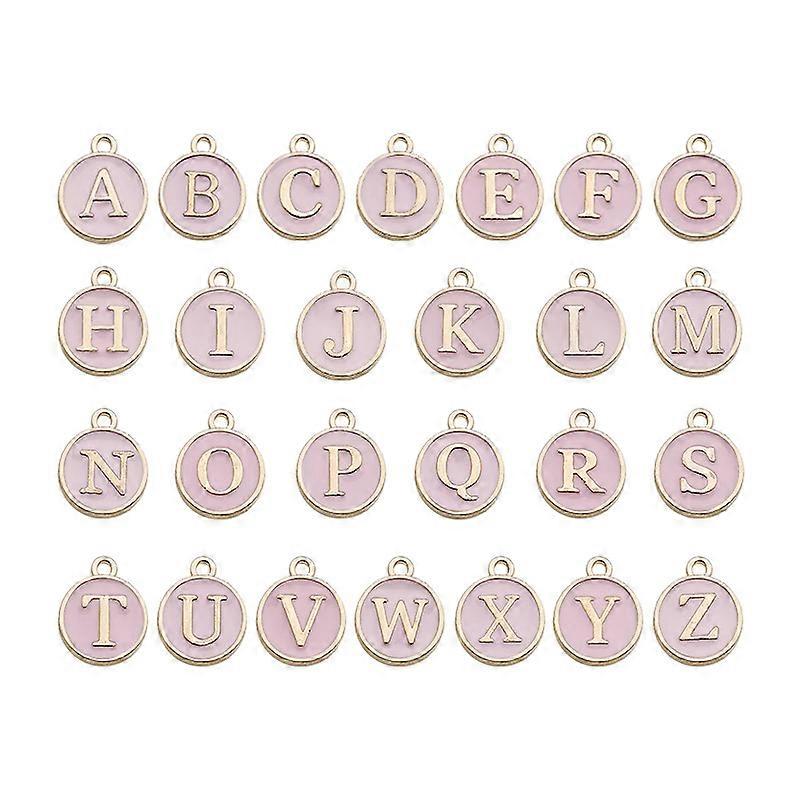 10 colours available diy alloy accessories 1 set of each of 26 alphabet brush double-sided alloy drip oil pendants(Pink)