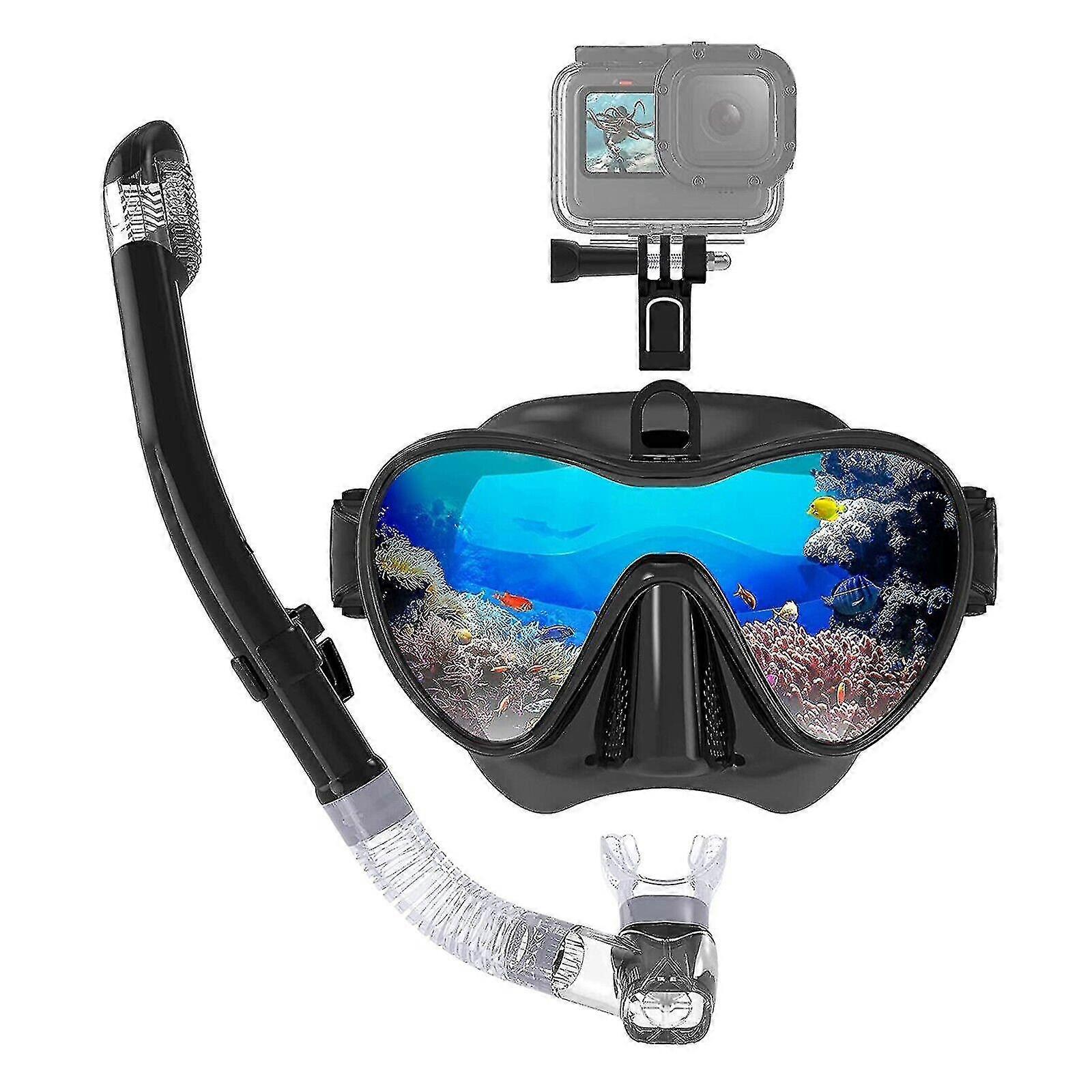 Full Face Scuba Mask And Snorkel Set With Anti-fog Goggles Gopro Mount Dry Top