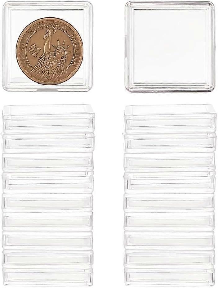 20 PCS Square Coin Capsules 1.3x1.3inches Clear Acrylic Coin Holder Capsules Square Coins Collector Storage Box Plastic Storage Box Specie Container C