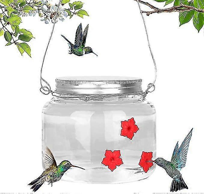 Portable Hummingbird Feeder,hummingbird Feeder For Outdoors Hanging With 3 Flower Ports,clear Reservoir Design Hummingbird Feeding Jar For Garden Yard