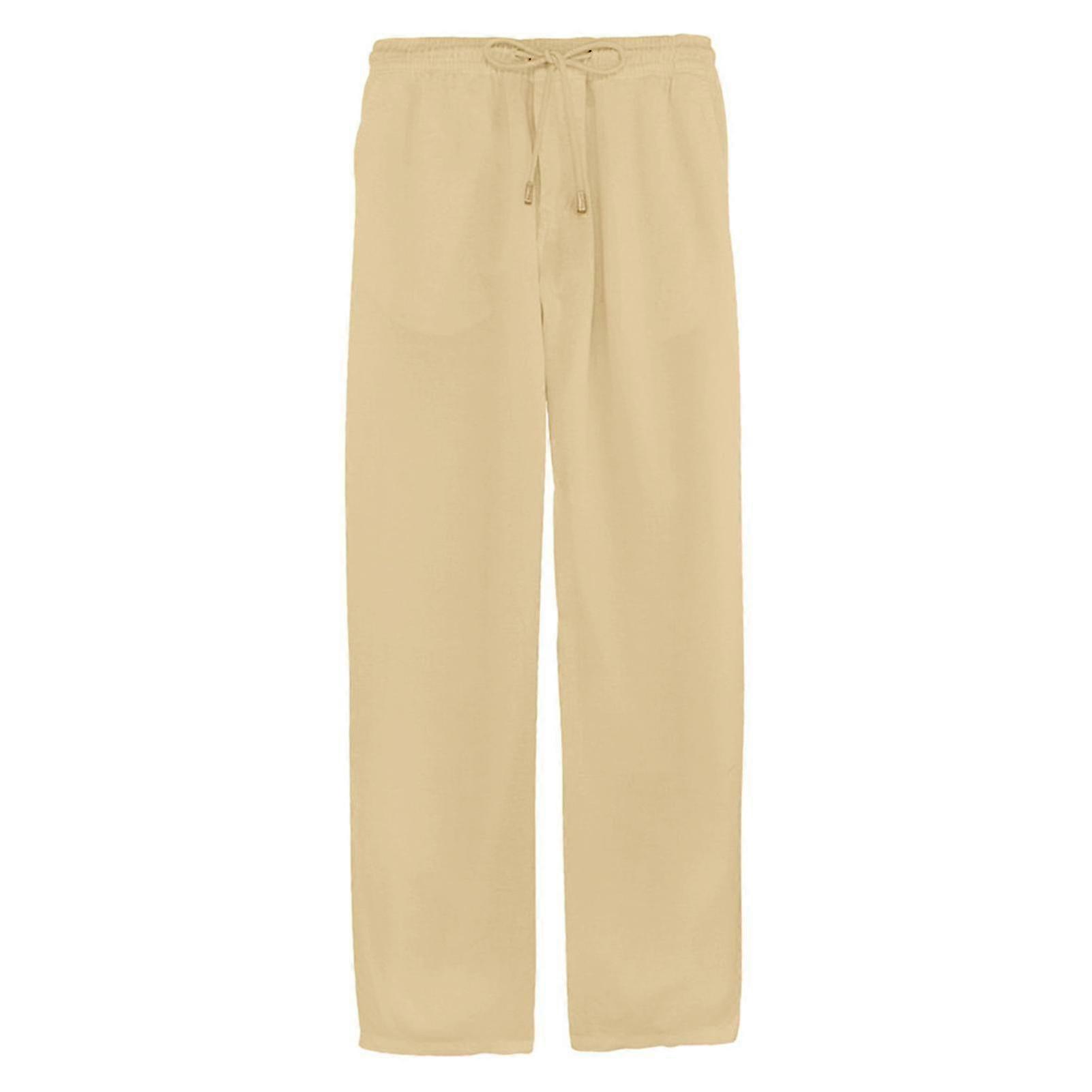 Pantalon en lin de coton décontracté Cordon de serrage décontracté Beach Yoga Pantalon long ample