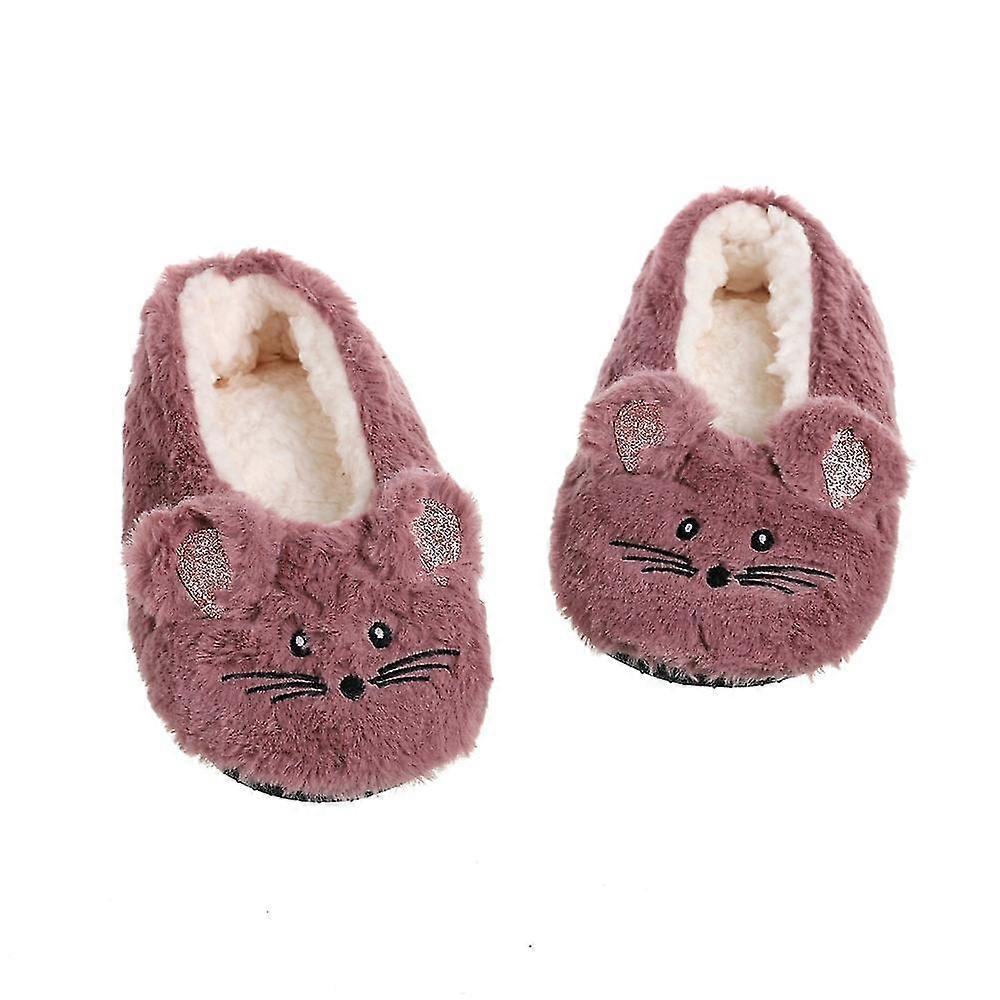 Hjem Fuzzy Slipper Kvinder Vinterpels Bomuld Varm Plys Skridsikkert Greb Inde Fluffy Lazy Female Mouse Ears Broderi Gulvsko