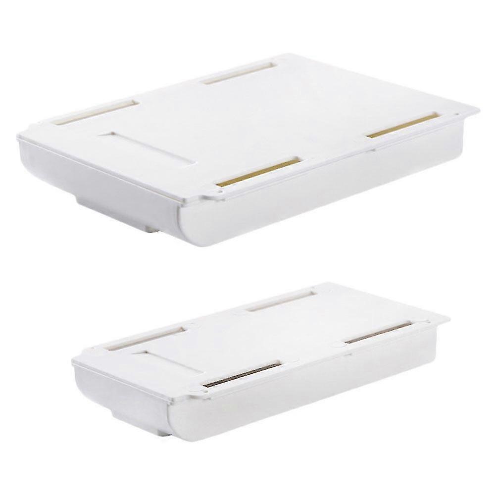 2pcs Under Table Storage Drawer Paste Wall-mounted Small Drawer (l+s White)