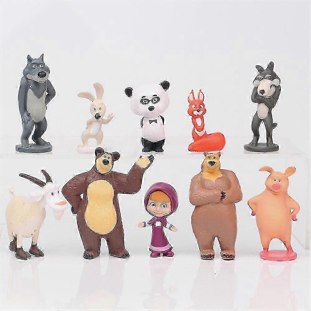 10pcs/set Masha&bear Figure Toys Pvc Collectible Model Mini Figures Set Cake Topper Decoration Party Favor Supplies Gifts