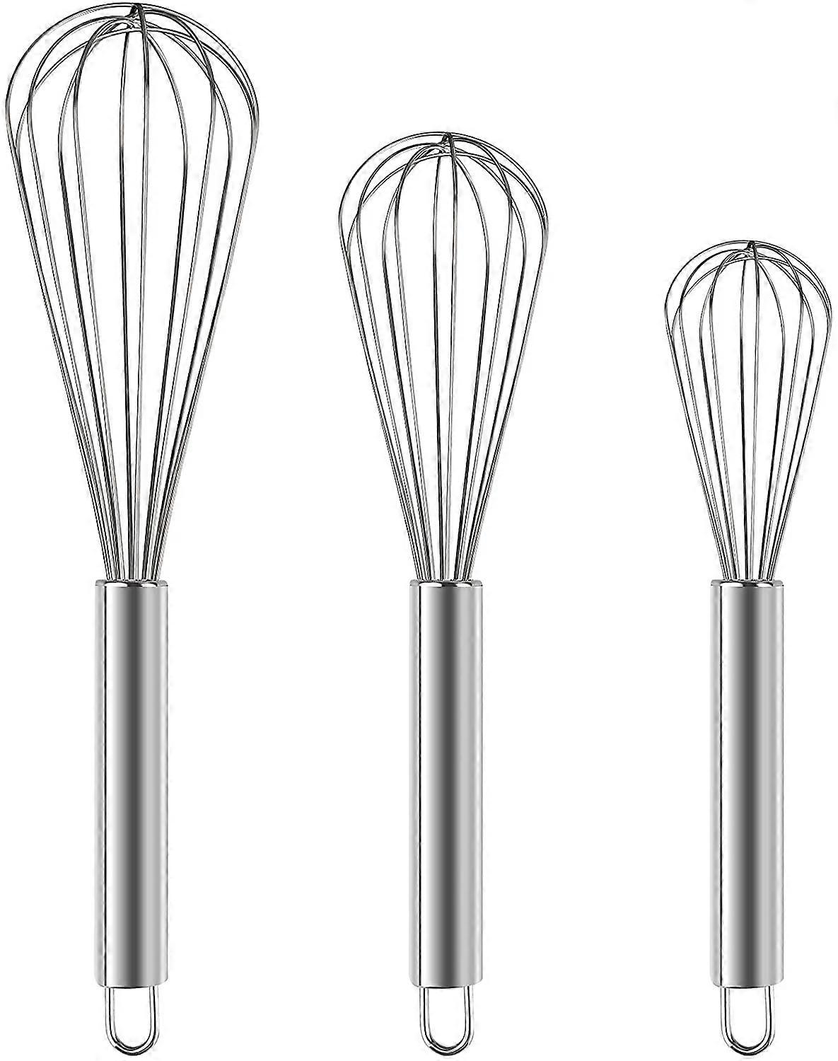 3 Pcs Large Small Metal Mini Whisk Sets, Stainless Steel Egg Wire Tiny Whisks for Cooking Baking, Professional Whisking Wisk Kitchen Tool Utensil, Bea