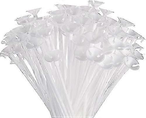 100 Pcs Balloon Sticks,Plastic Thicken Durable Milk-White Sticks Holders with Cups for Party Decor
