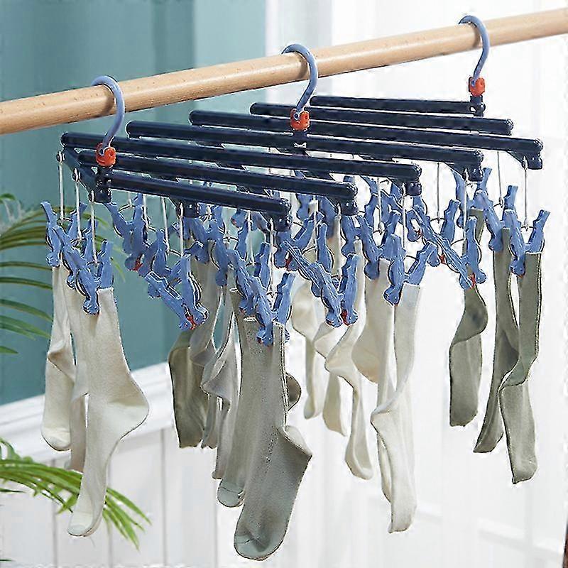 Plastic Folding Drying Rack with 29 Clips for Socks and Underwear Windproof Multi-Head Hanger in Dark Purple