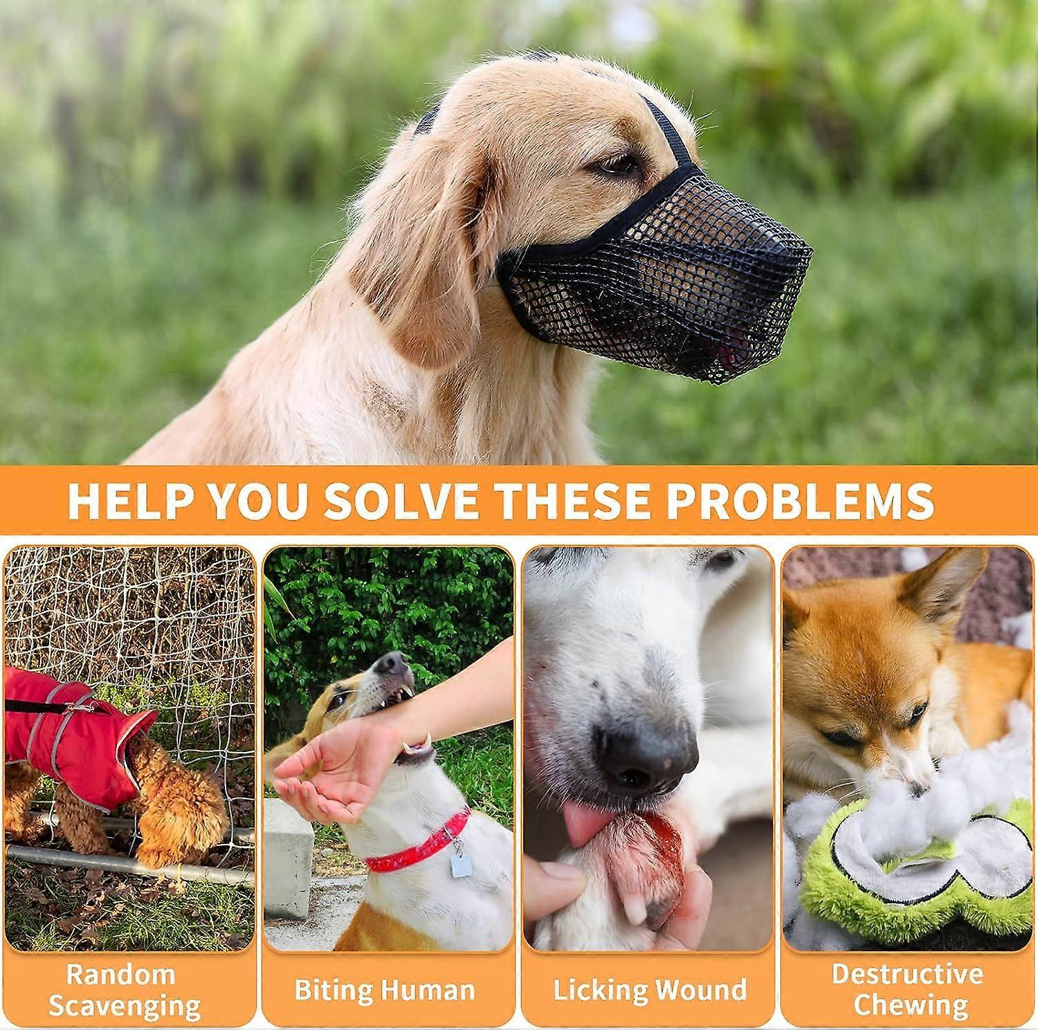 Soft Mesh Dog Mouth Cover with Adjustable Strap for Chewing Barking Training(S)