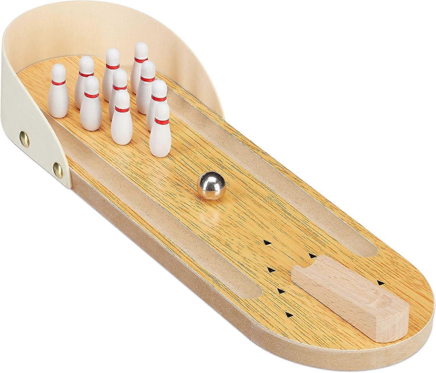 Relaxdays Table Bowling, Mini Game, Set with 10 Pins, Skill, Adults & Children Ages 3+