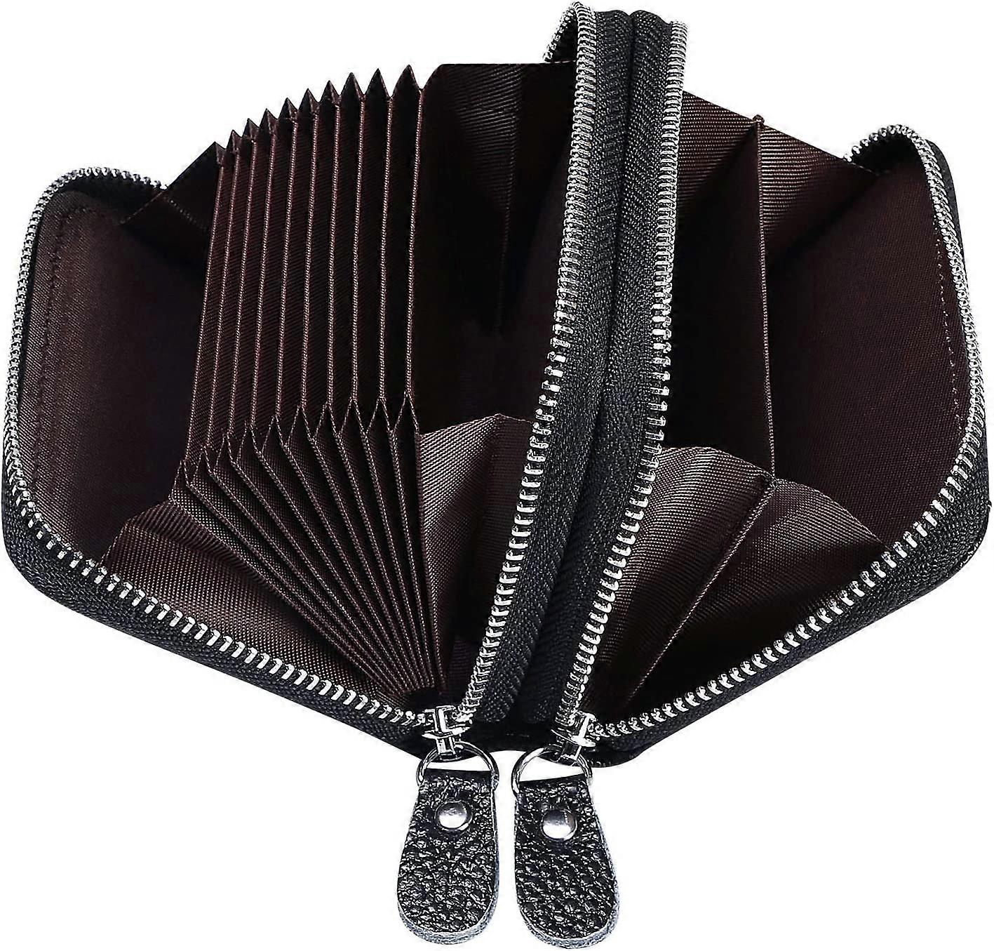 Leather Credit Card Holder, RFID Protection Credit Cards 12 Compartments Card Holder Business Card Holder with Zip