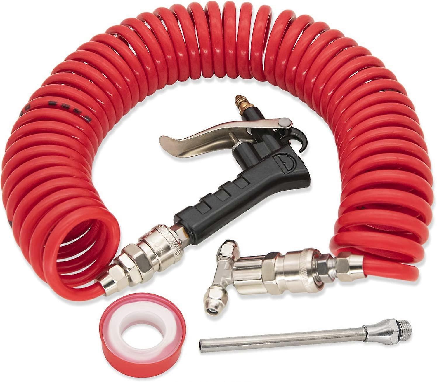 Augro Pulizia della pistola di soffiaggio dello spolverino d'aria per camion con bobina rossa lunga 9 metri, kit pistola di soffiaggio ad aria comp...