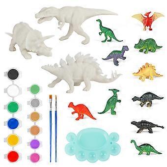 Kit De Peinture Dinosaures – 14 Figurines Dont 6 Phosphorescentes, 2 Voitures, Volcan, Peintures Morandi & Métal, Tablier, Tapis – Dès 3 Ans