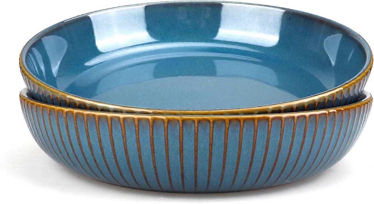 Talerz głęboki 21 cm, salaterka ceramiczna, zestaw 2 talerzy obiadowych, niebieski