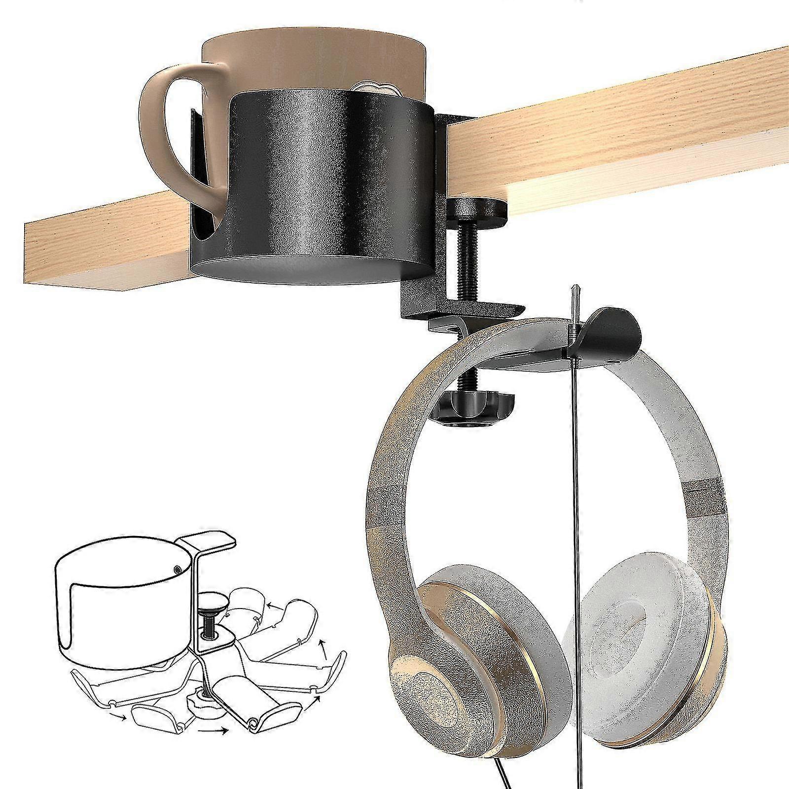 Desk Cup Holder With Headphone Hanger For Desk In Home, Anti-spill Cup Holder For Desk, Table Cup Holder For Water Bottles, Wheelchairs, Workstations
