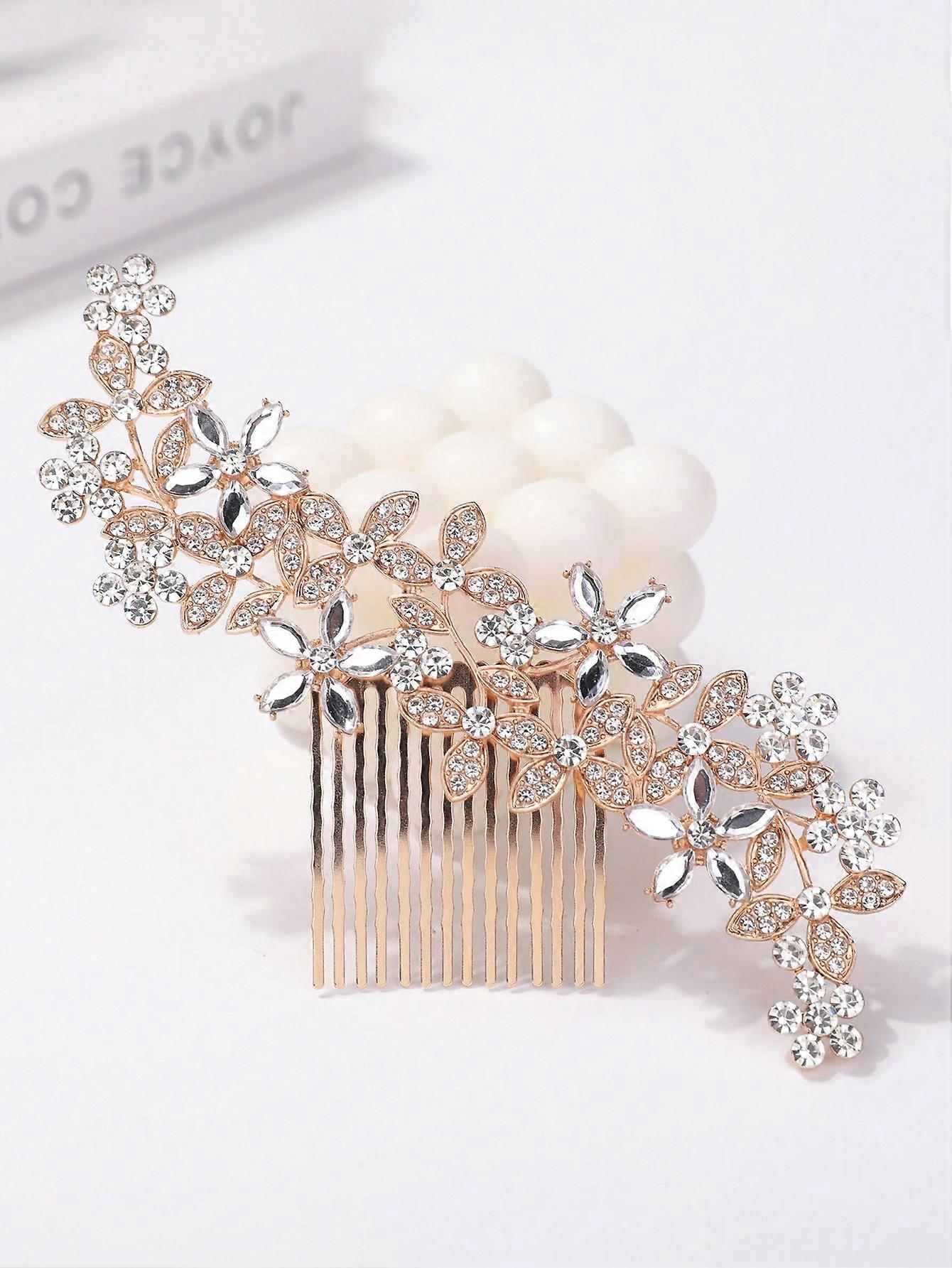 1 قطعة مشط شعر عصري نسائي بأسلوب عتيق مع لؤلؤ وحجر الراين وزهرة زخرفة أنيقة عيد الحب
