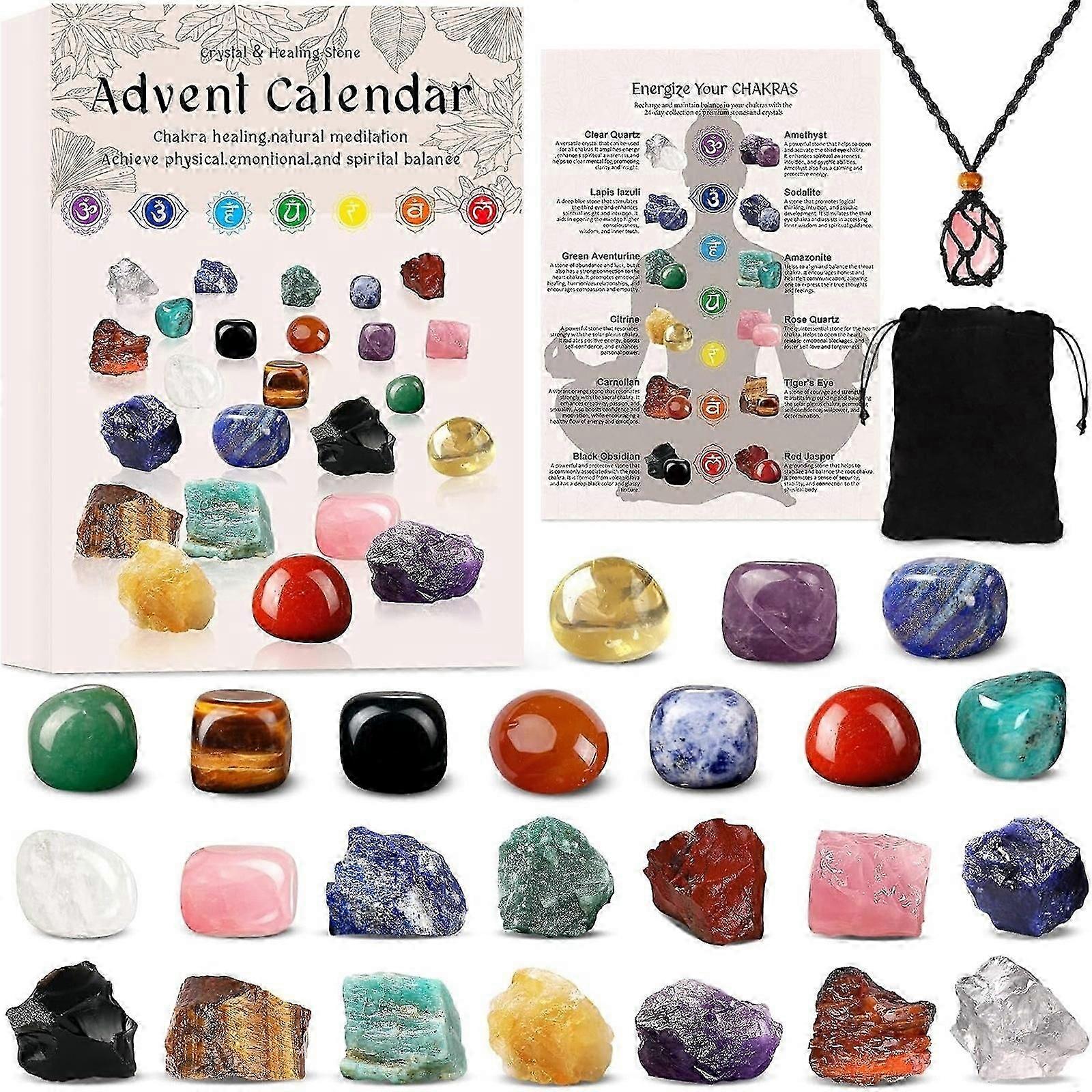 24pc Christmas Advent Calendar Crystals, Chakra Crystals Stones, Christmas Countdown Calendar Natural Stones Crystals Journey
