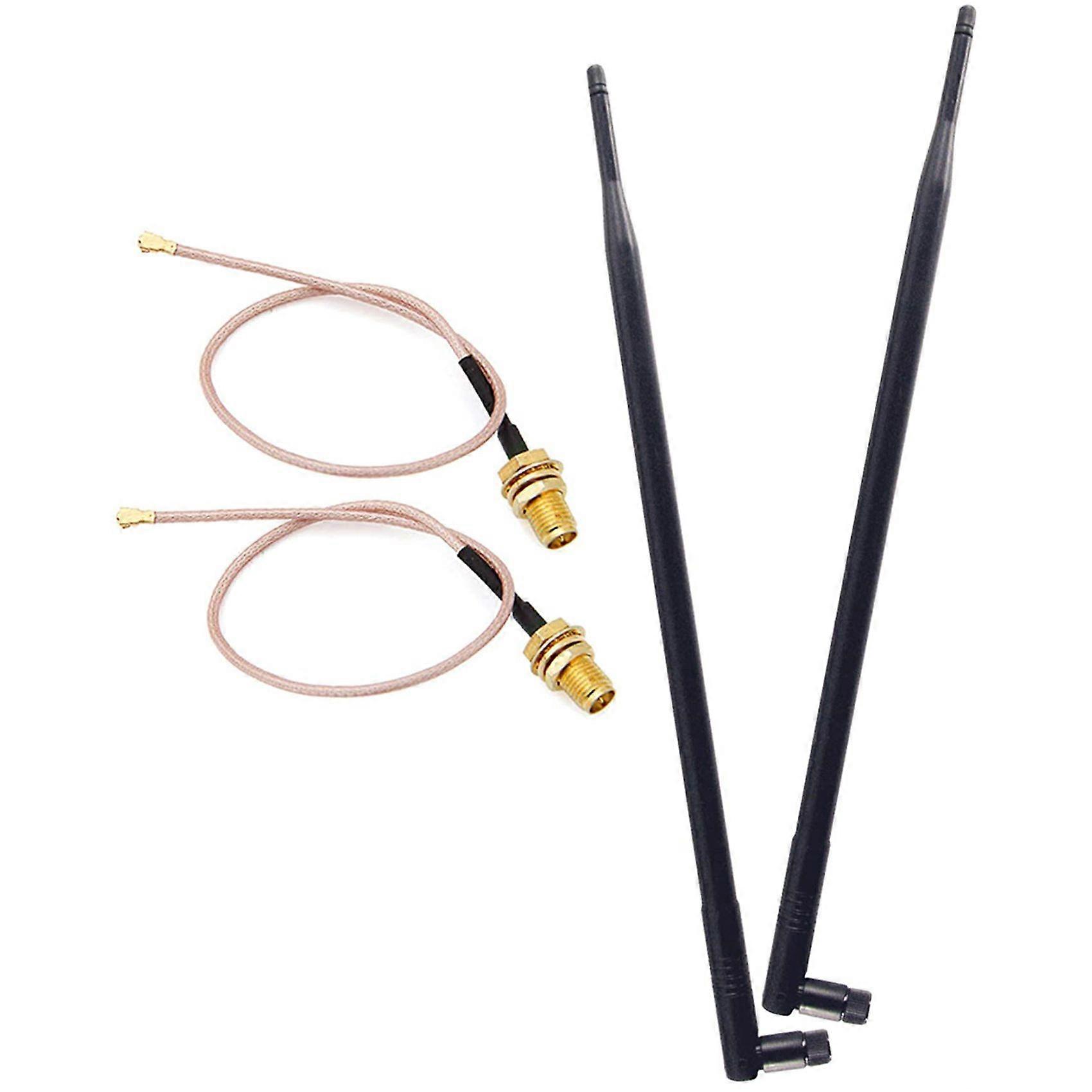 Set of 2 Omni-Directional Wi-Fi Long Range Dual Band 9 Dbi Antenna 2.4/5Ghz 802.11N/B/G and 2 RF Fe