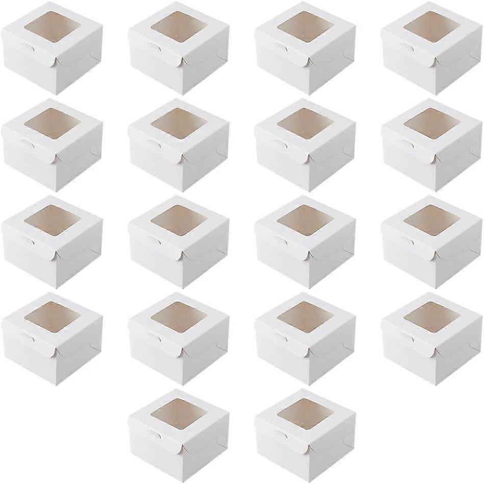18Pcs Dessert Box White Cookie Boxes 4x4x2.52 inch Kraft Paper Box with Window Small Bakery Box Mini Cake Boxes Pastry Box for Soap Cupcakes Cookies M