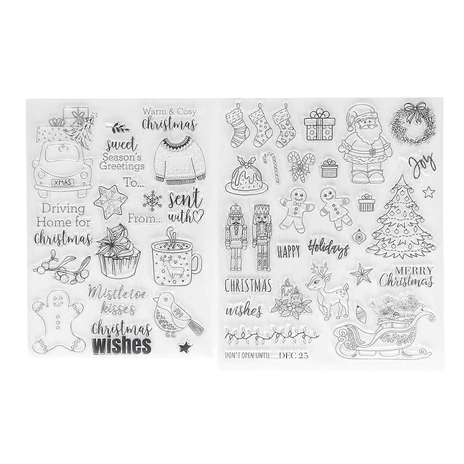 2Pcs Clear Stamps Clear Imprint Stick Repeatedly Christmas Pattern DIY Transparent Stamps for Crafts Card Decoration